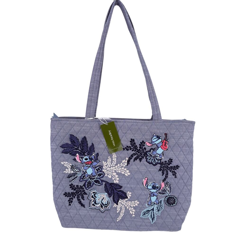 Vera Bradley Disney Small Original Tote Stitch Leafy Blooms Chambray Embroidered